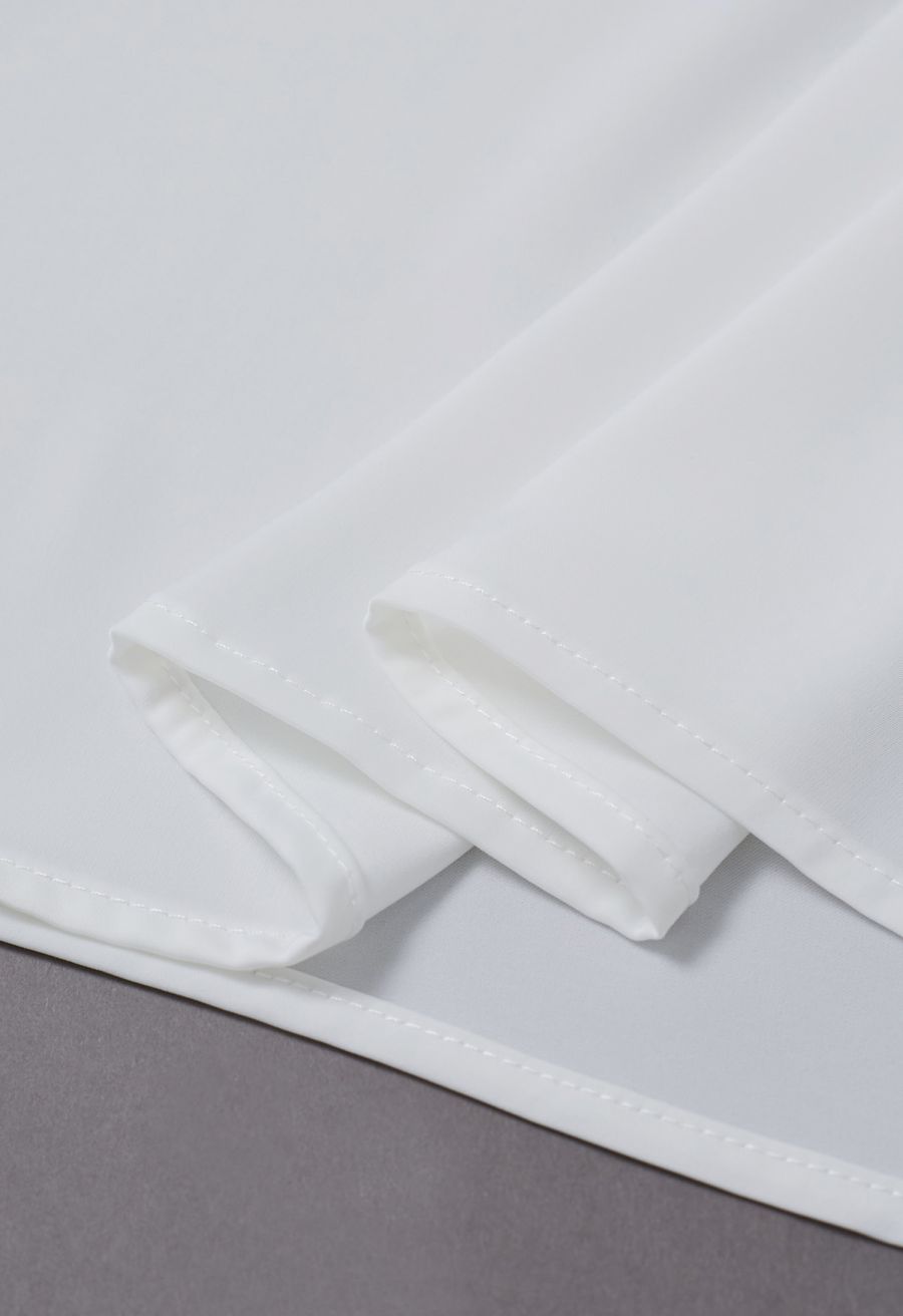 Side Knot Ruffle Sleeveless Satin Top in White