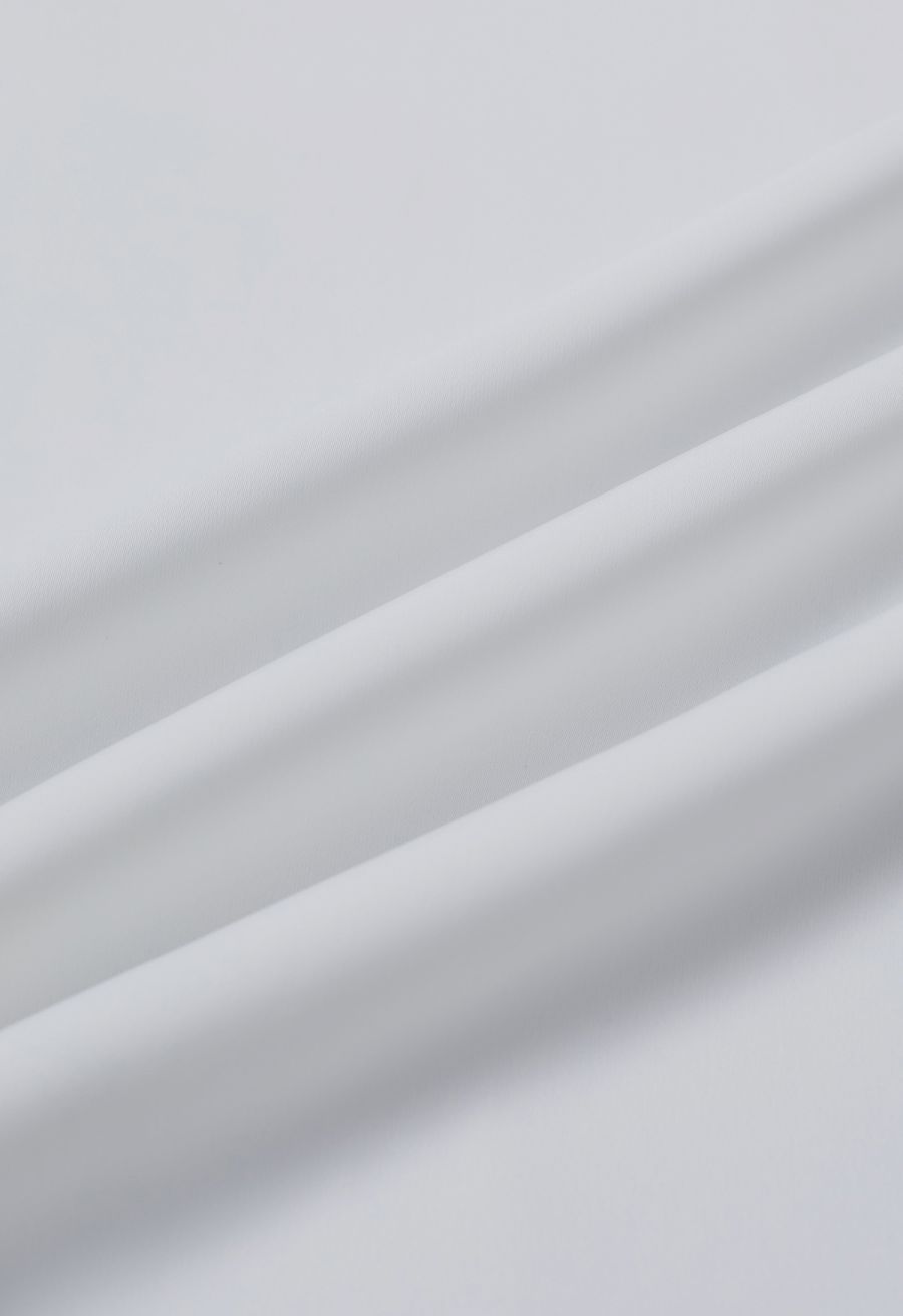 Side Knot Ruffle Sleeveless Satin Top in White