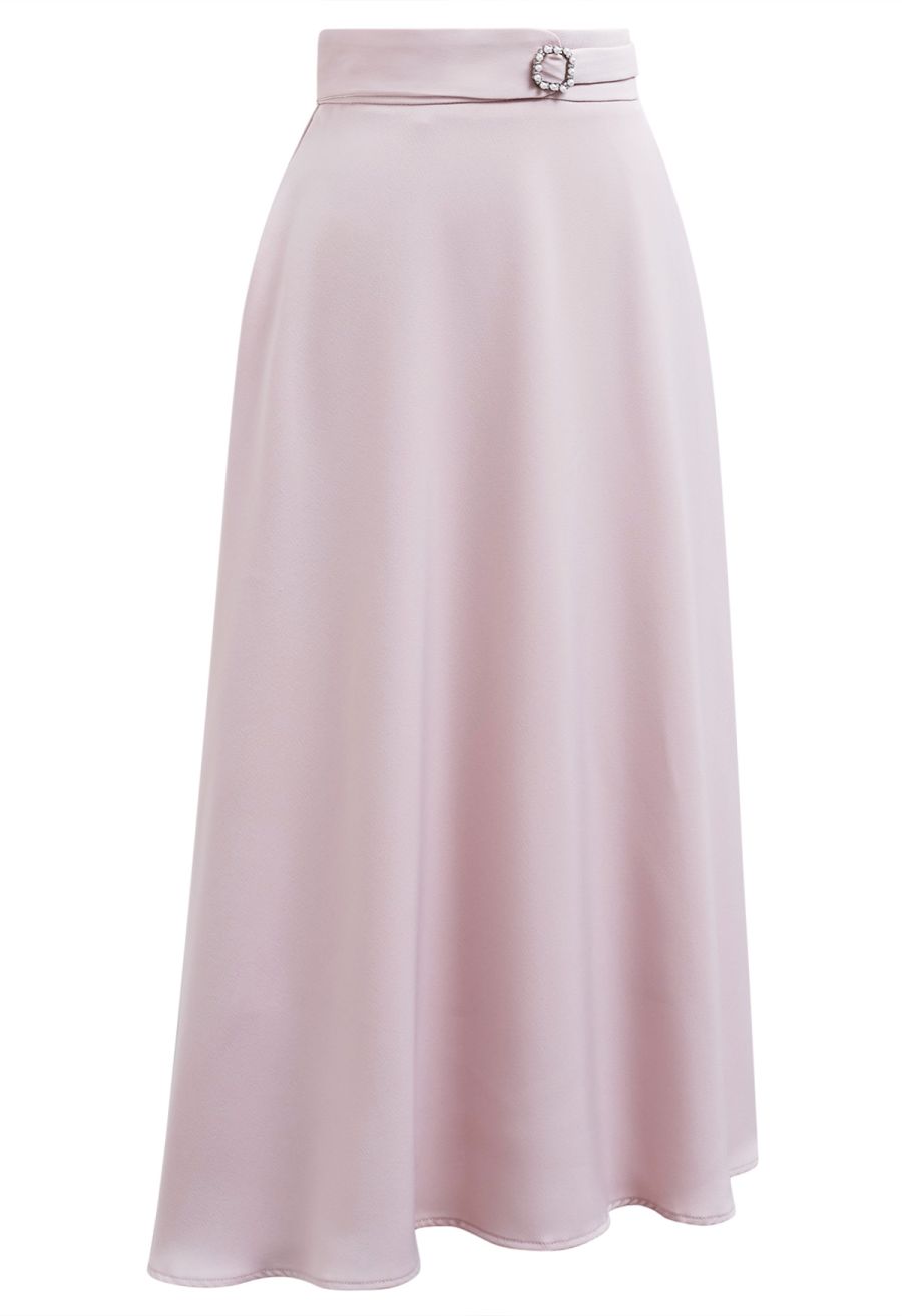 Subtle Pearl Square Buckle A-Line Skirt in Pink