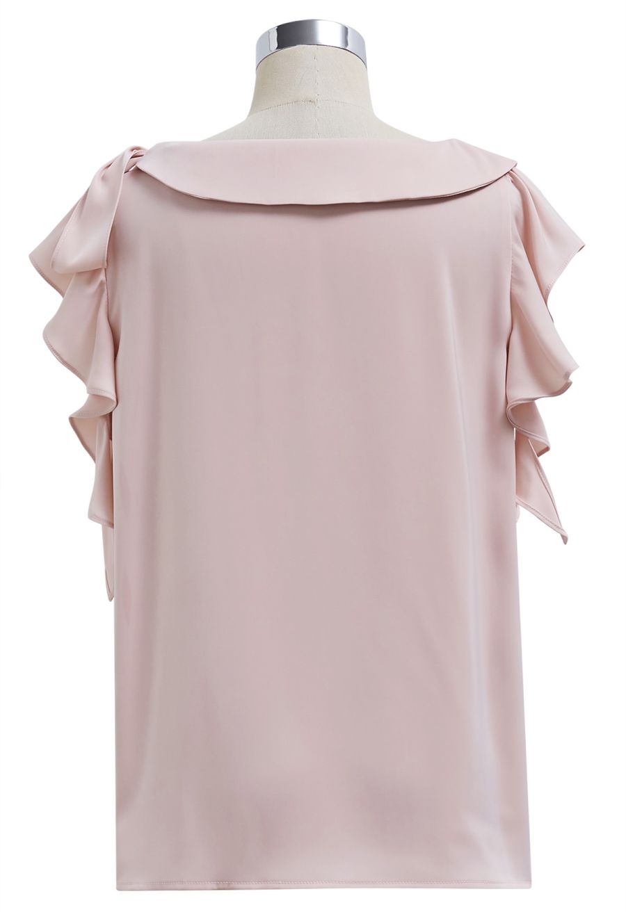 Side Knot Ruffle Sleeveless Satin Top in Pink