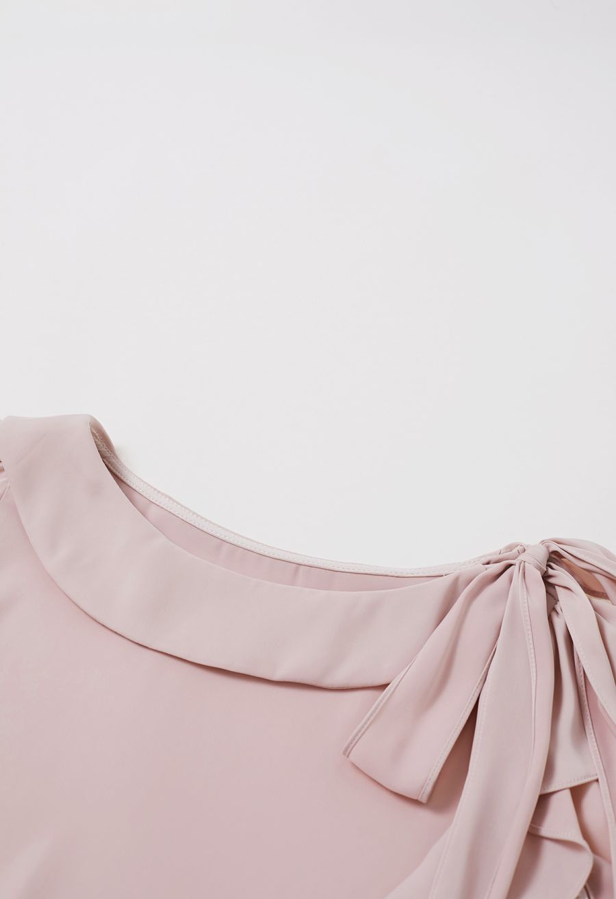 Side Knot Ruffle Sleeveless Satin Top in Pink