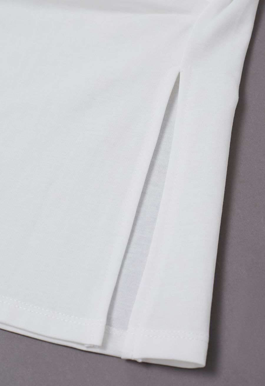 Braided Neckline Pleated Fitted Waist Top in White