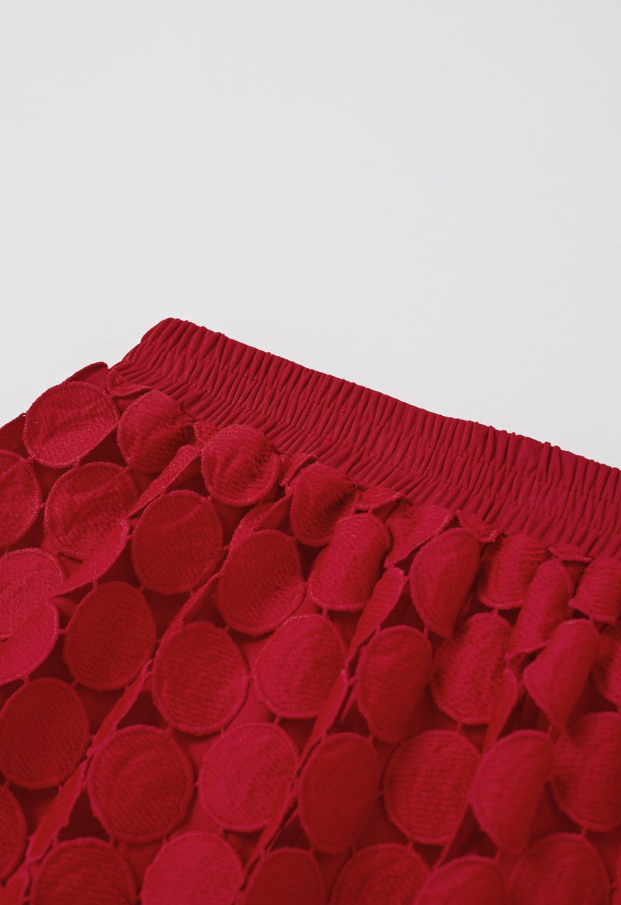 Chic Crochet Circle Fringe Maxi Skirt in Red