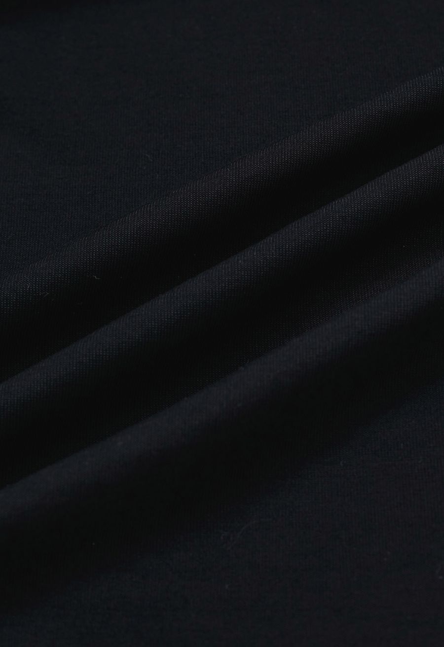 Braided Neckline Pleated Fitted Waist Top in Black