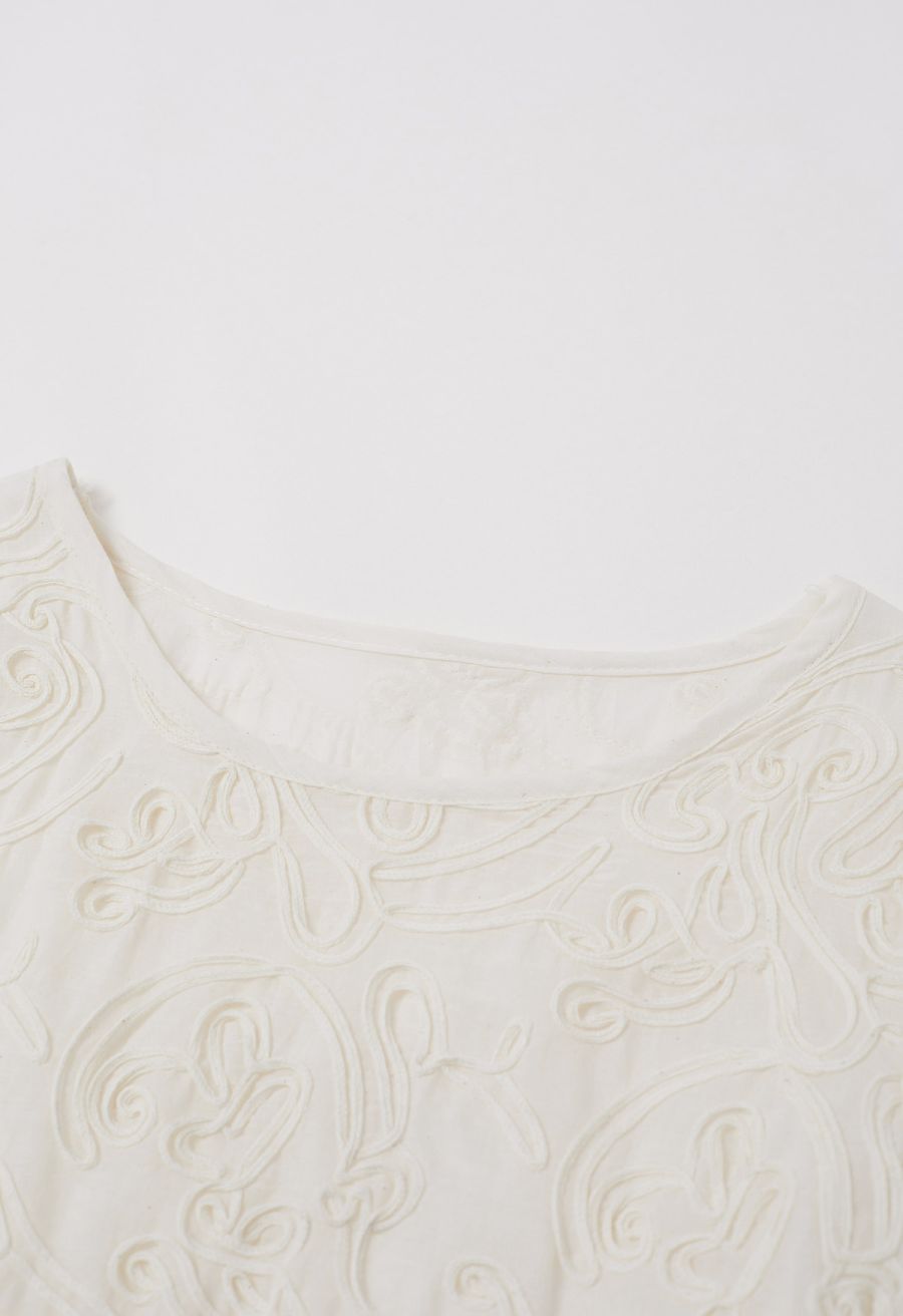Tapework Lace Decor Semi-Sheer Cotton Top