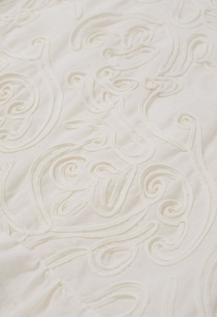 Tapework Lace Decor Semi-Sheer Cotton Top