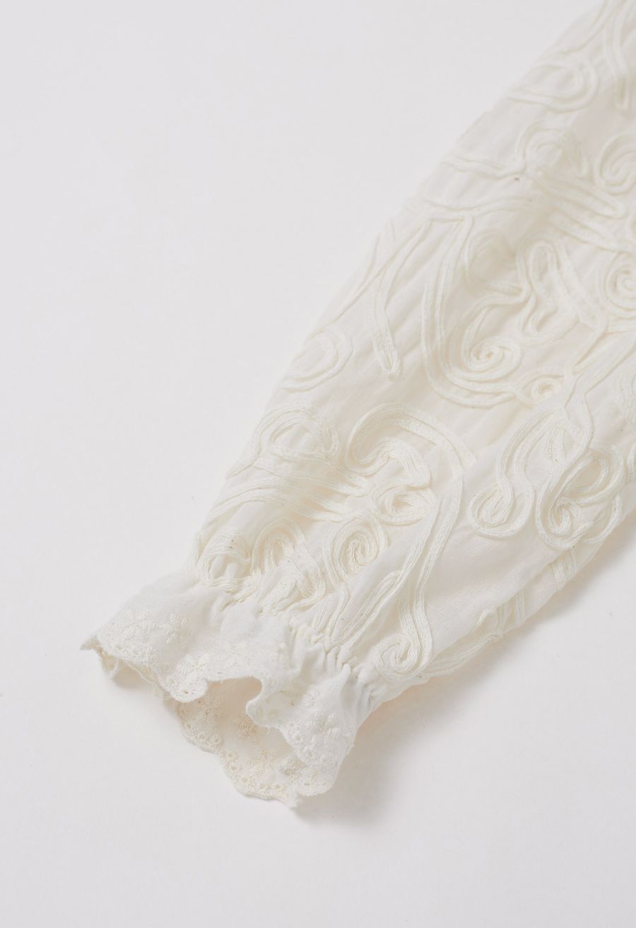 Tapework Lace Decor Semi-Sheer Cotton Top