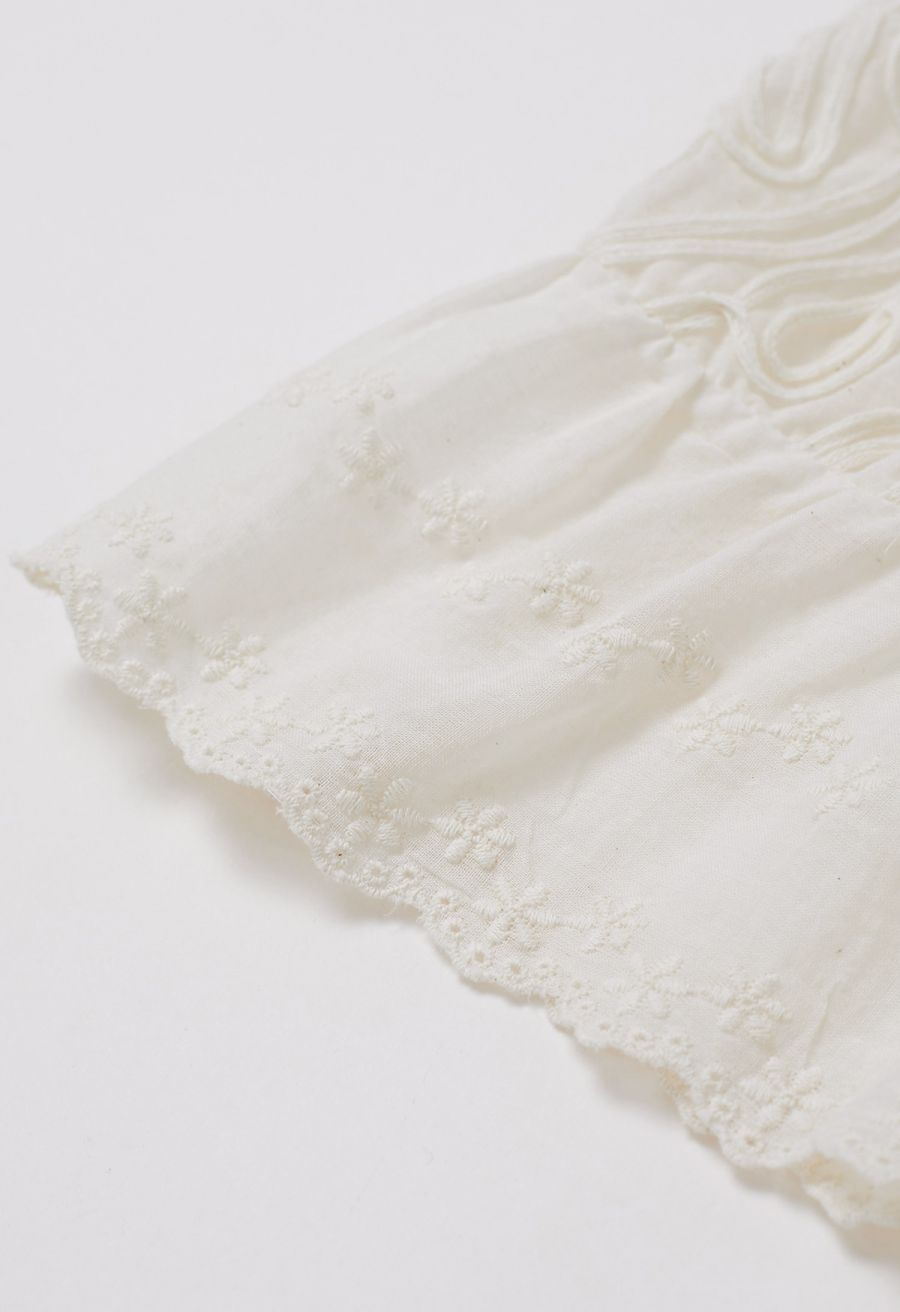 Tapework Lace Decor Semi-Sheer Cotton Top