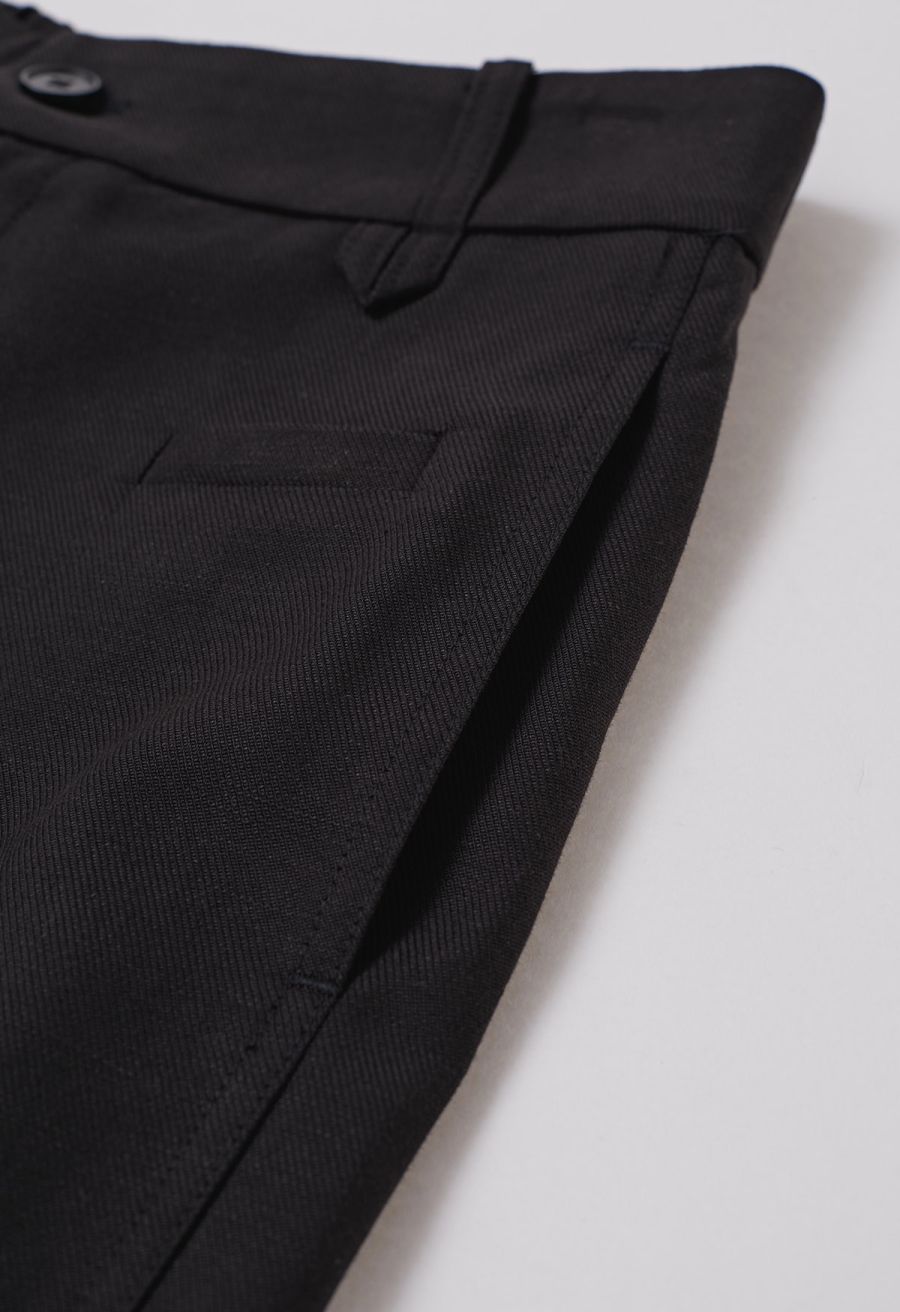 Half-Elasticated Waistband Linen-Blend Pants in Black