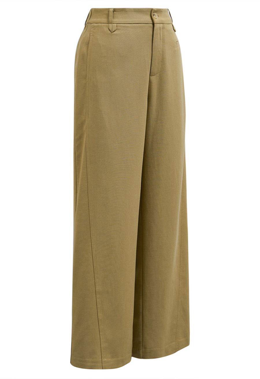 Half-Elasticated Waistband Linen-Blend Pants in Camel