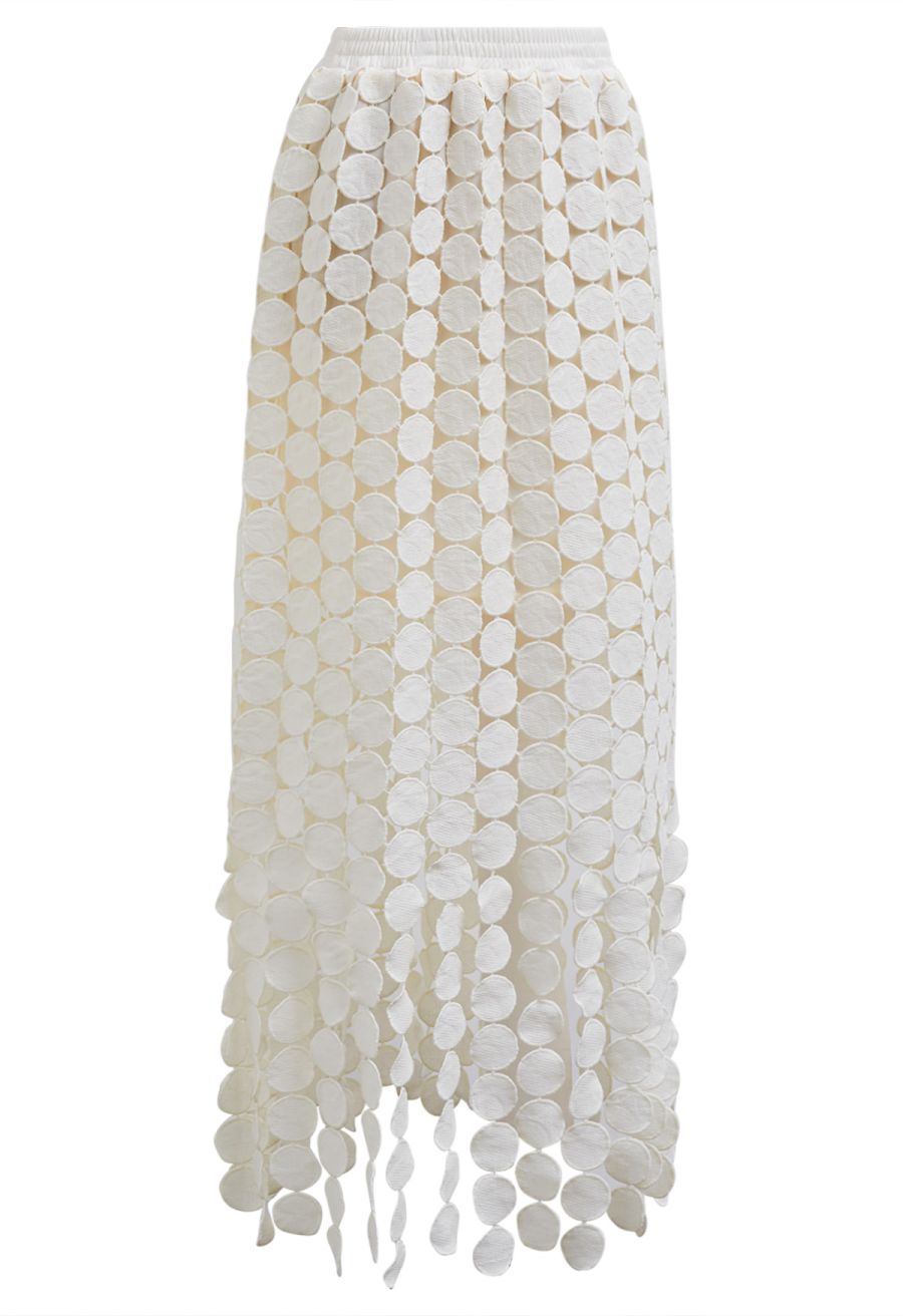 Chic Crochet Circle Fringe Maxi Skirt in Cream