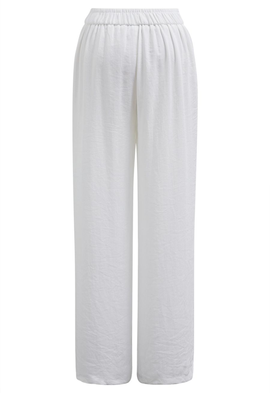 Laid-Back Tie-Bow Linen-Blend Pants in White