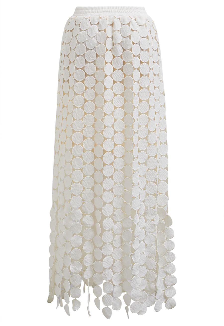 Chic Crochet Circle Fringe Maxi Skirt in Cream