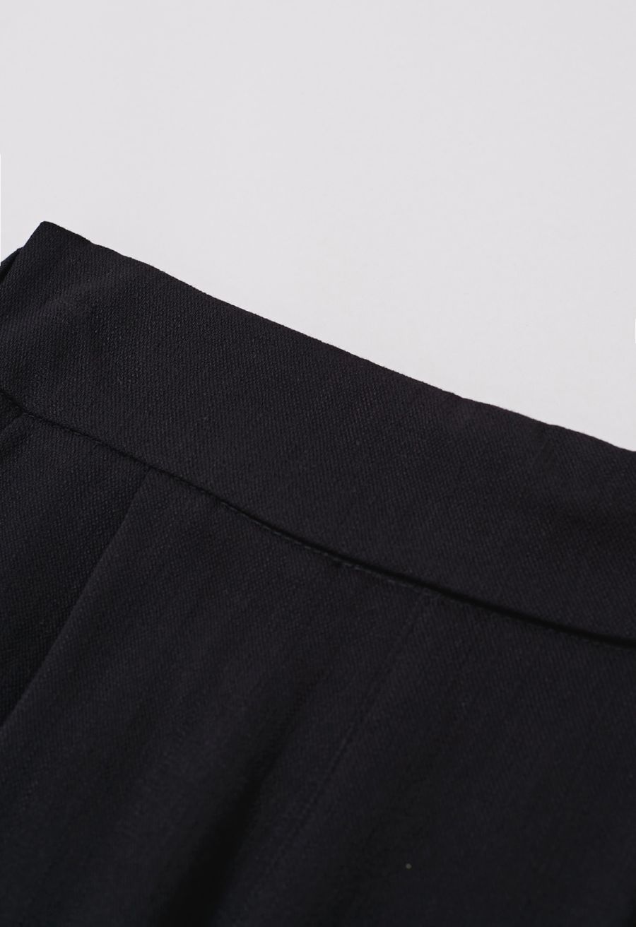 Laid-Back Tie-Bow Linen-Blend Pants in Black