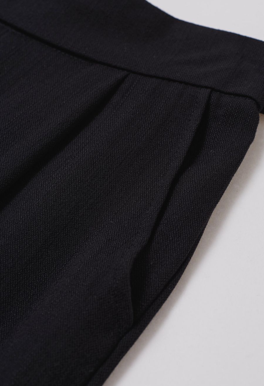 Laid-Back Tie-Bow Linen-Blend Pants in Black