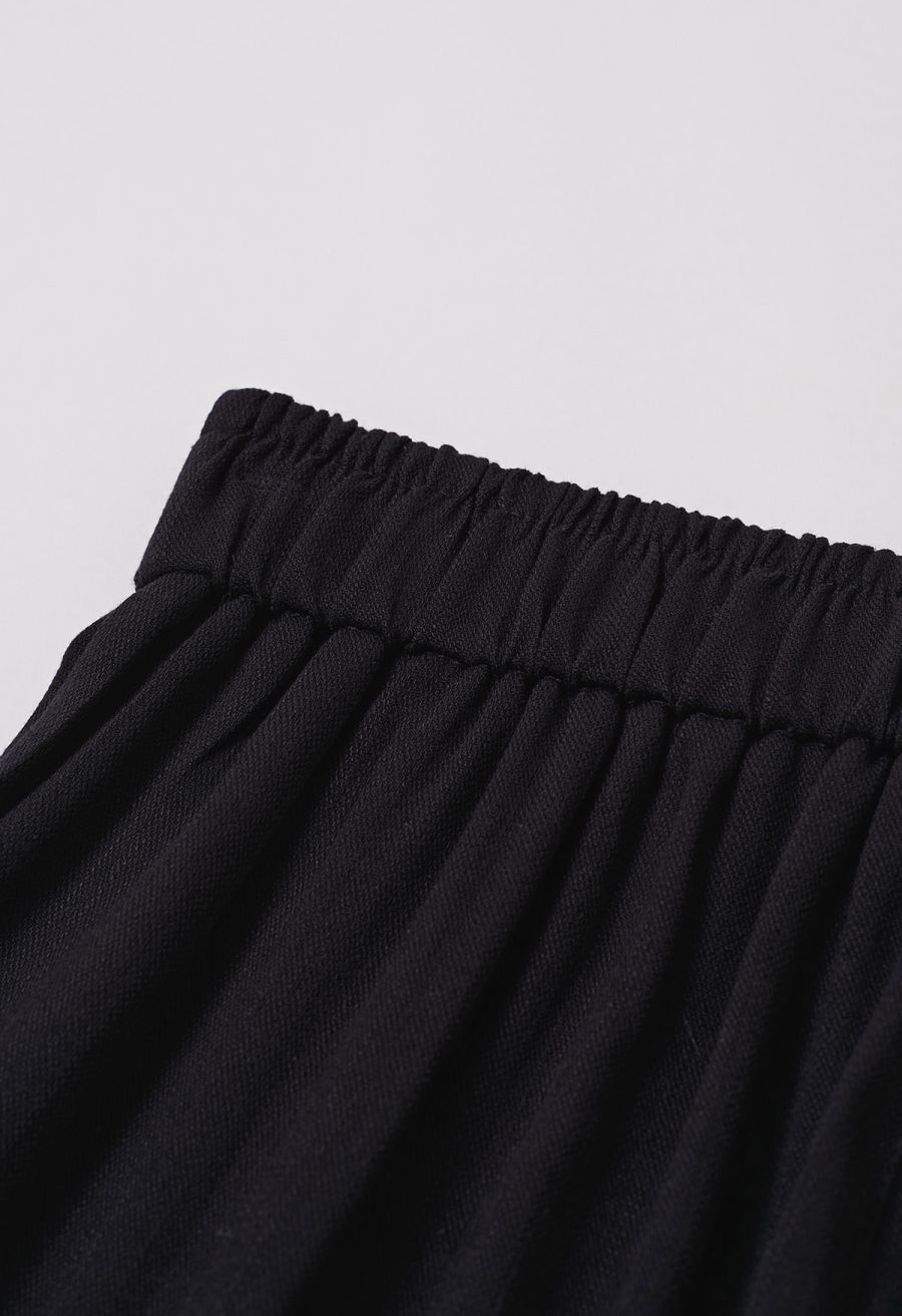 Laid-Back Tie-Bow Linen-Blend Pants in Black