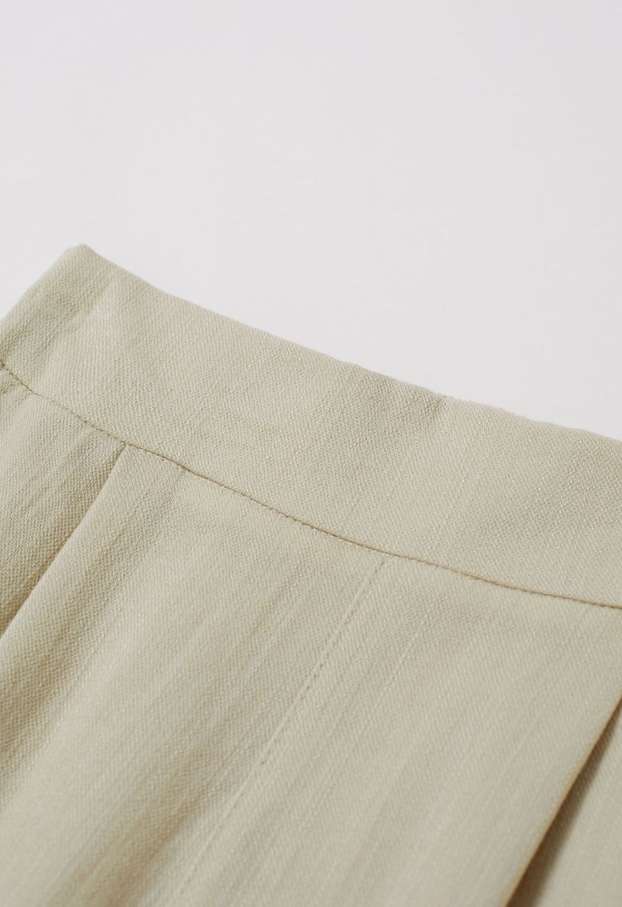 Laid-Back Tie-Bow Linen-Blend Pants in Light Khaki