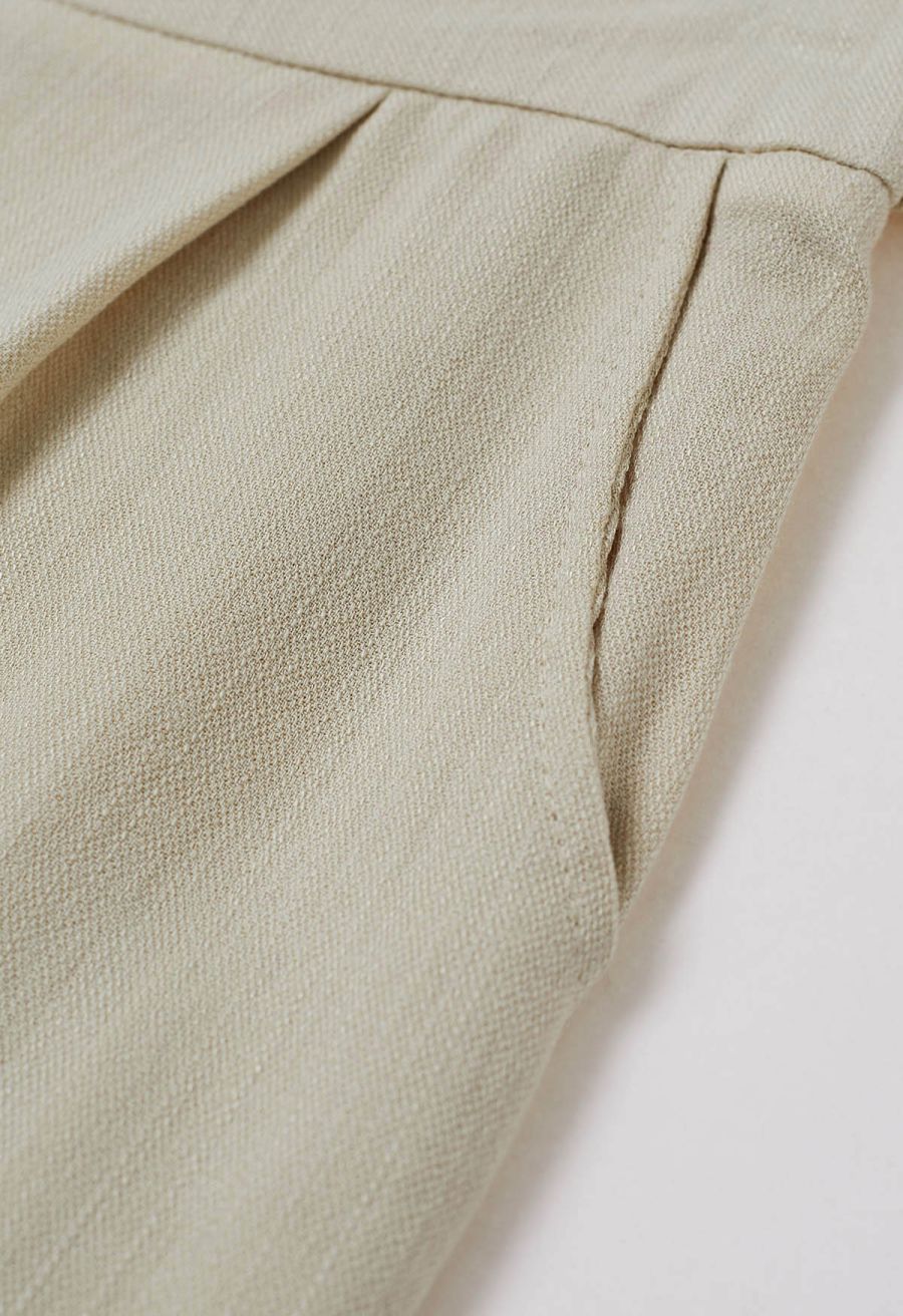 Laid-Back Tie-Bow Linen-Blend Pants in Light Khaki
