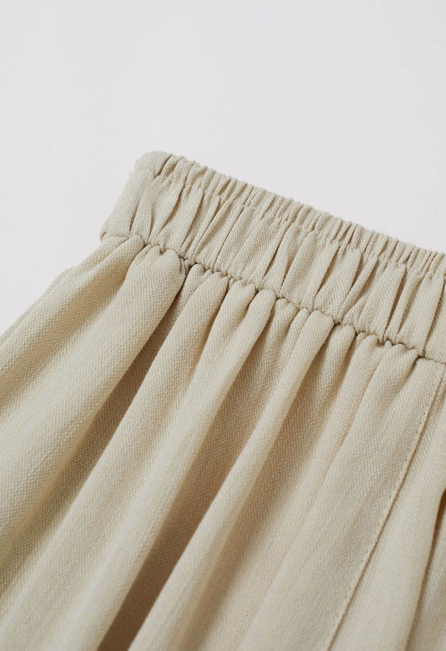 Laid-Back Tie-Bow Linen-Blend Pants in Light Khaki