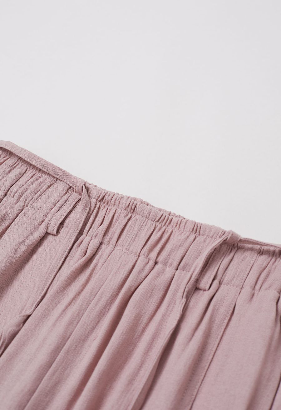 Easy-Fit Self-Tie Waist Linen-Blend Pants in Pink
