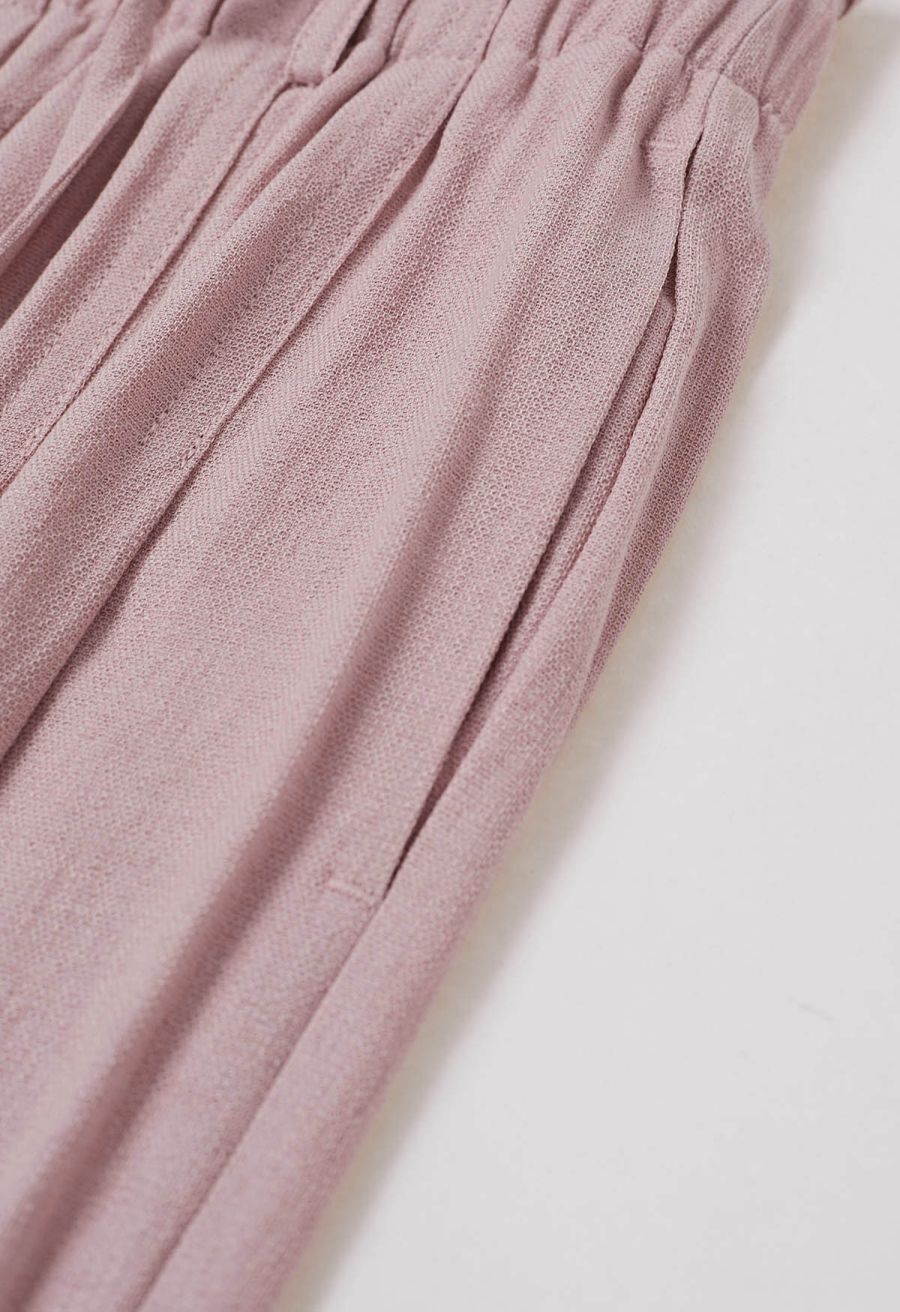 Easy-Fit Self-Tie Waist Linen-Blend Pants in Pink