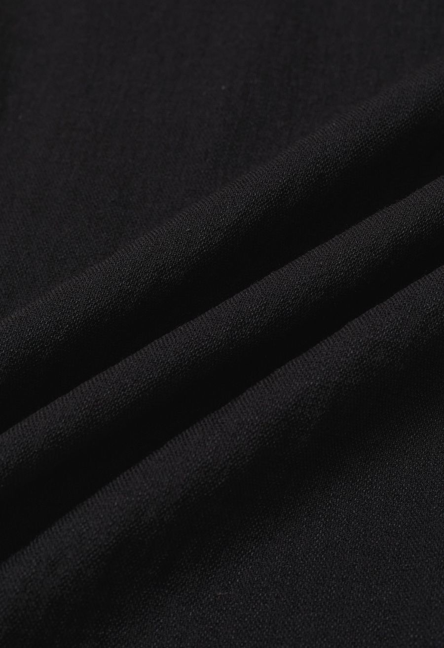 Easy-Fit Self-Tie Waist Linen-Blend Pants in Black