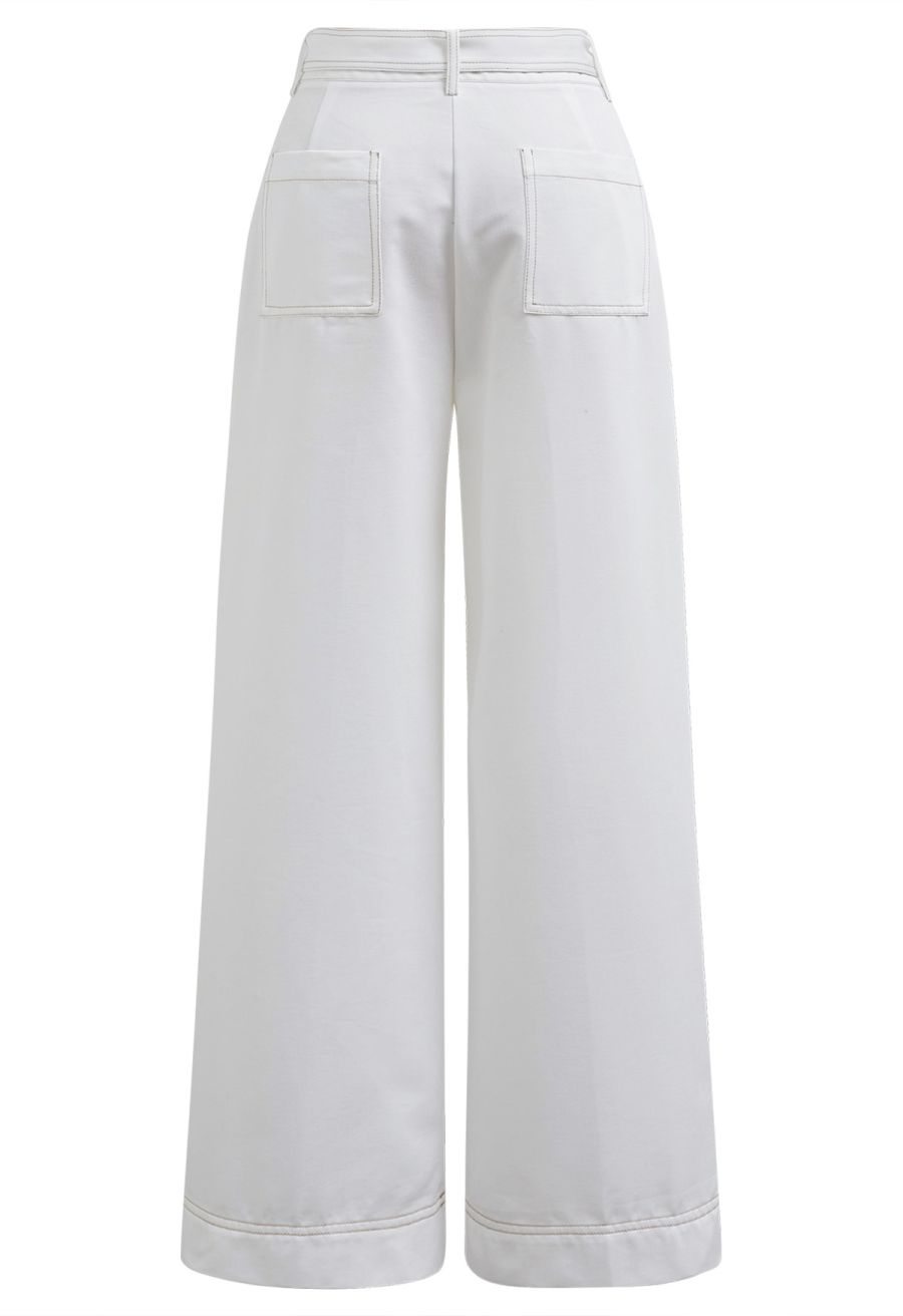 Polished Contrast Stitch Belted Jeans