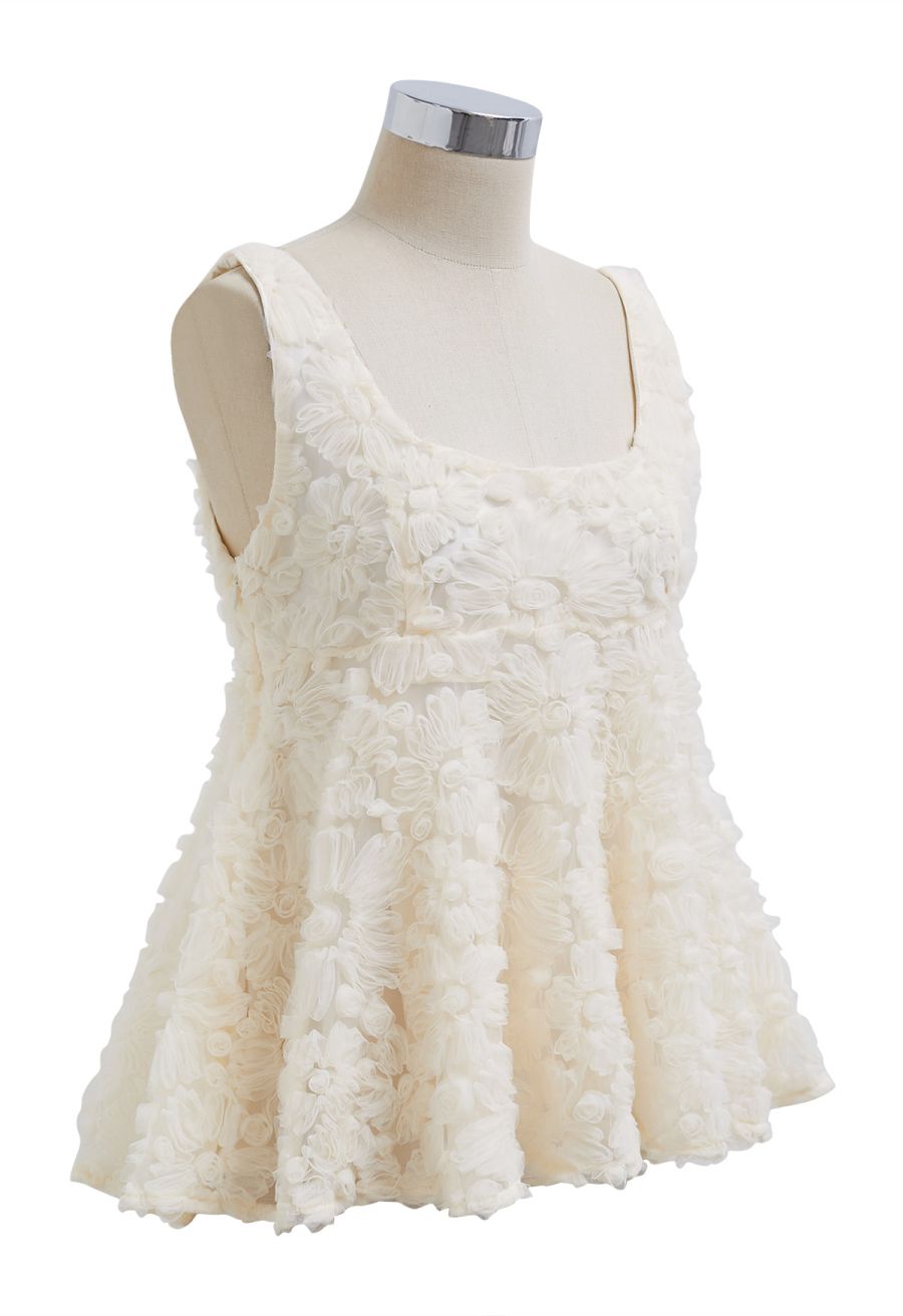 Tapework Lace Floral Peplum Top in Cream