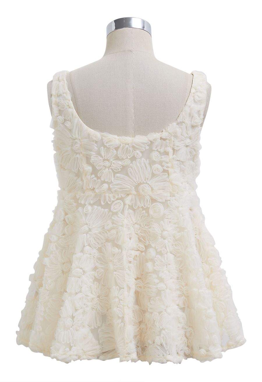 Tapework Lace Floral Peplum Top in Cream