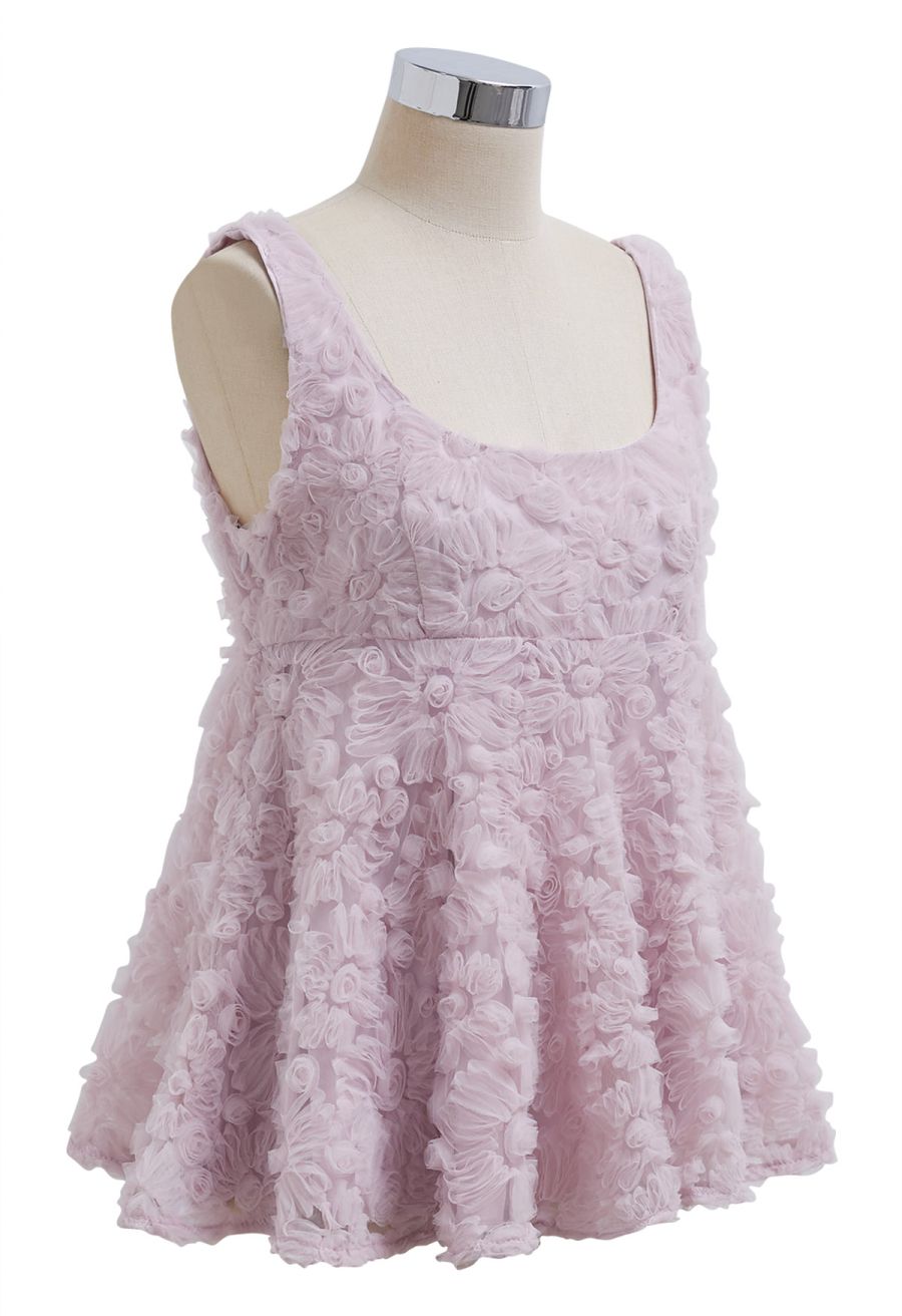 Tapework Lace Floral Peplum Top in Lilac