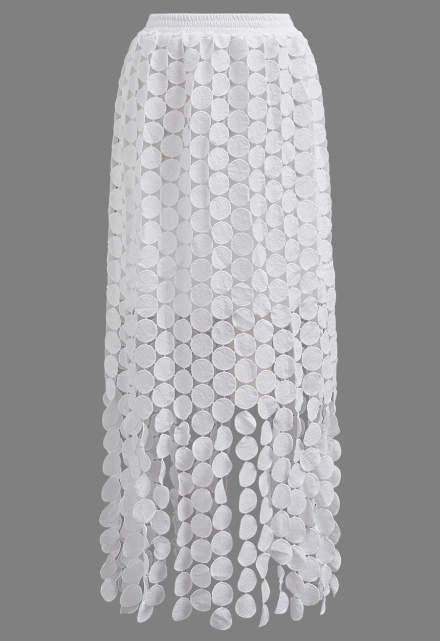 Chic Crochet Circle Fringe Maxi Skirt in White