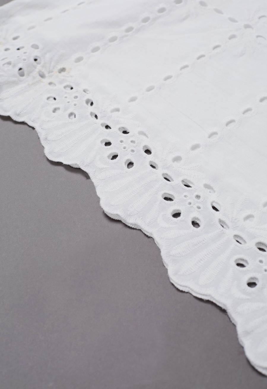 Grid Embroidered Eyelet Short Sleeve Top in White
