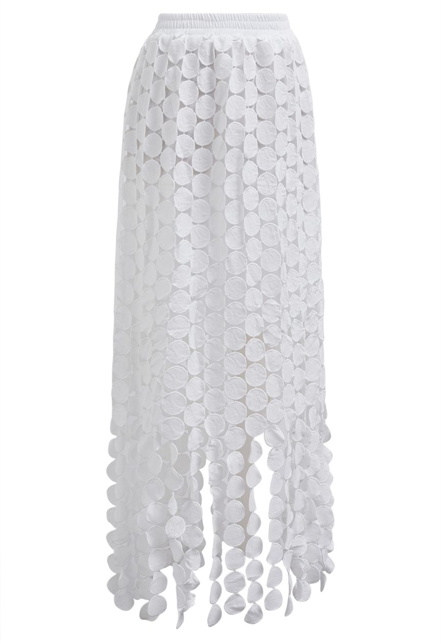 Chic Crochet Circle Fringe Maxi Skirt in White