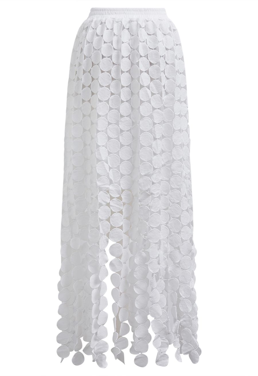 Chic Crochet Circle Fringe Maxi Skirt in White