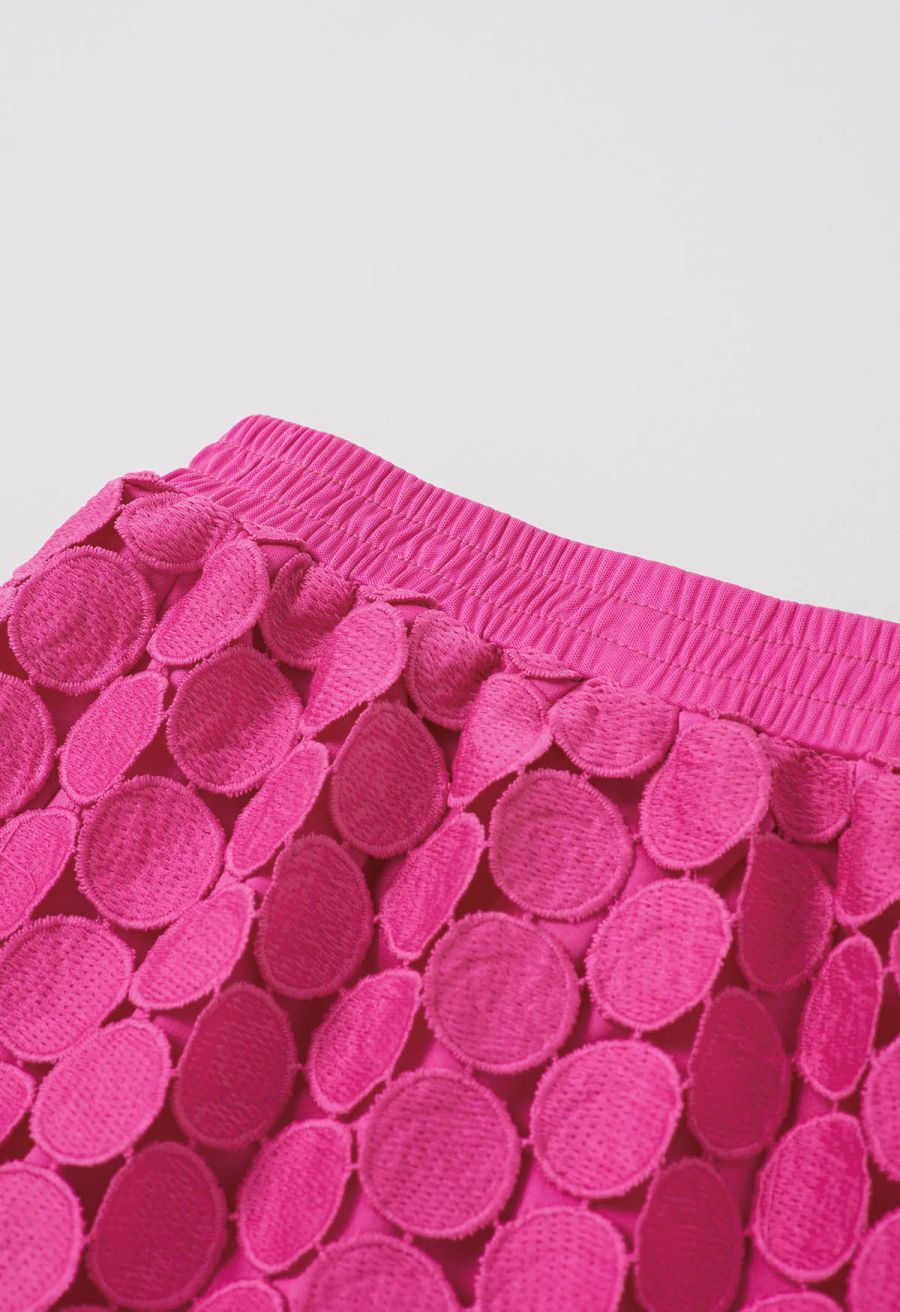 Chic Crochet Circle Fringe Maxi Skirt in Hot Pink