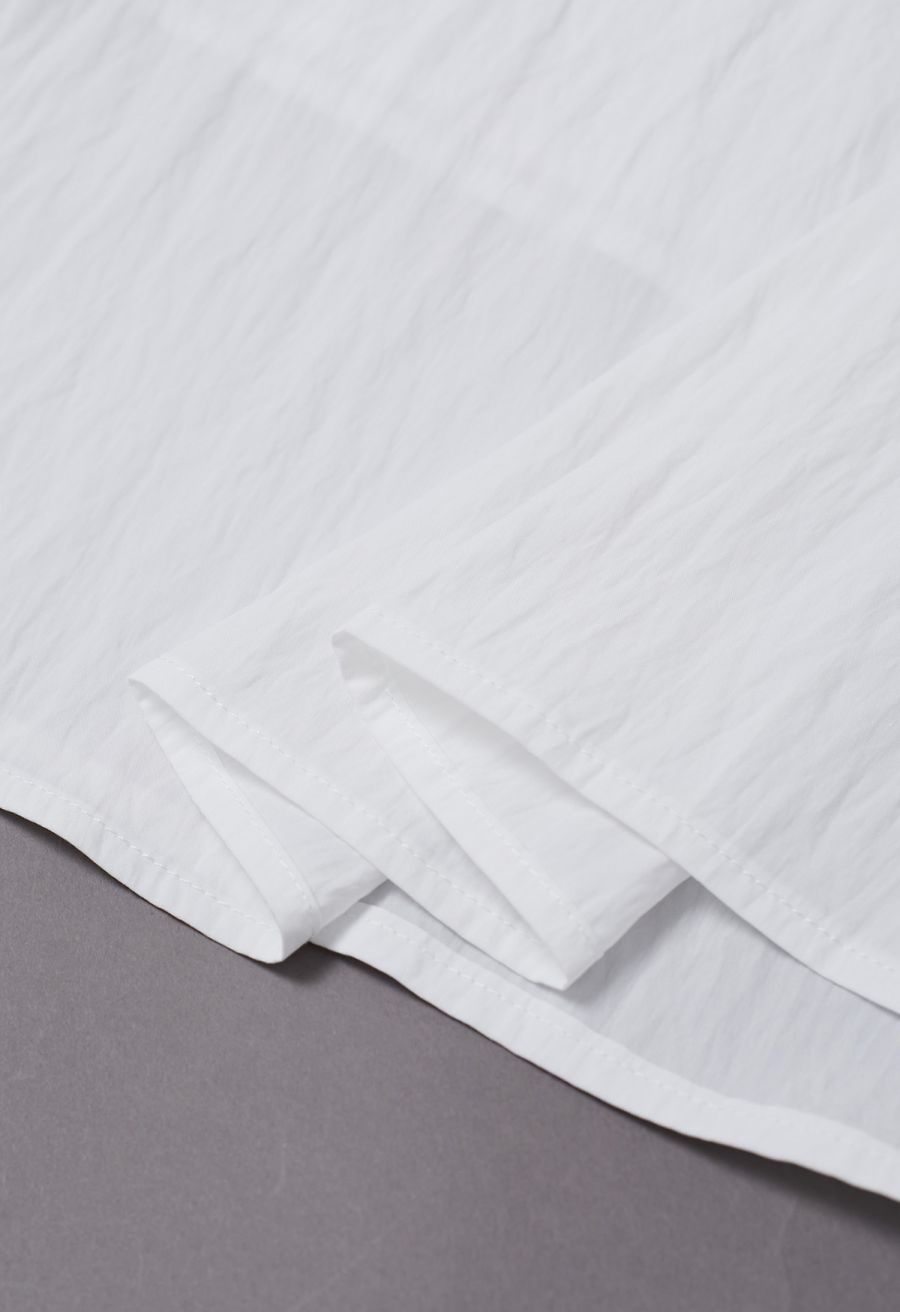 Self-Tie Shirred Waist Crinkle Skirt in White