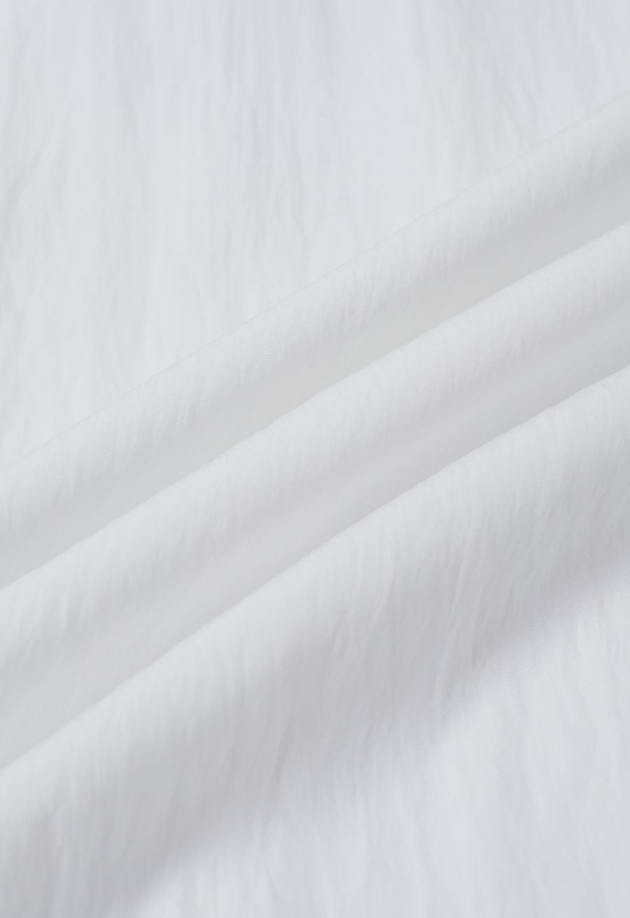 Self-Tie Shirred Waist Crinkle Skirt in White
