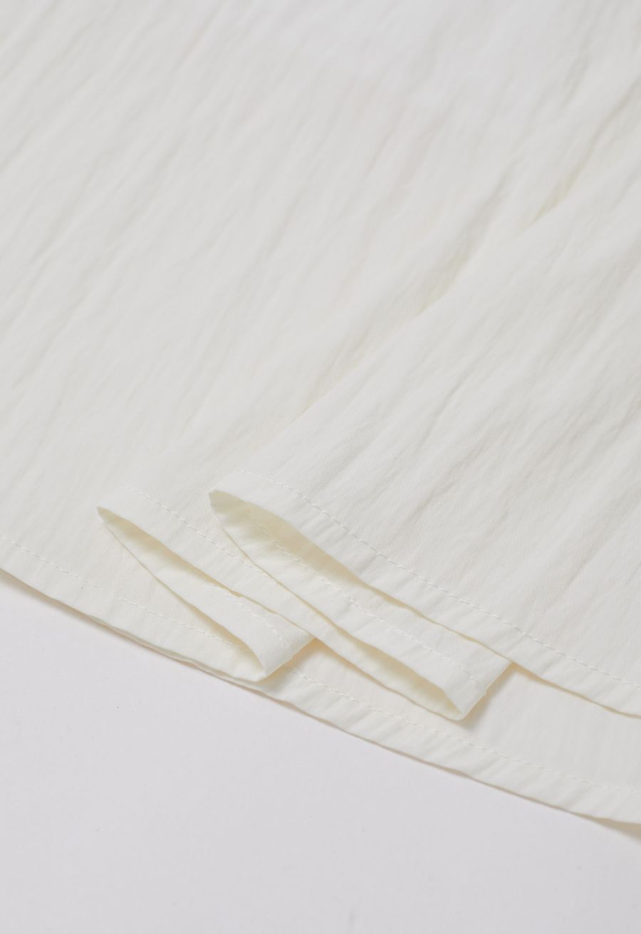Self-Tie Shirred Waist Crinkle Skirt in Ivory