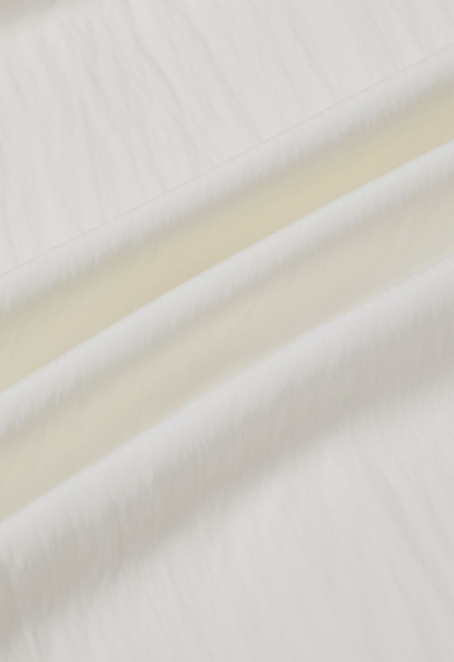 Self-Tie Shirred Waist Crinkle Skirt in Ivory