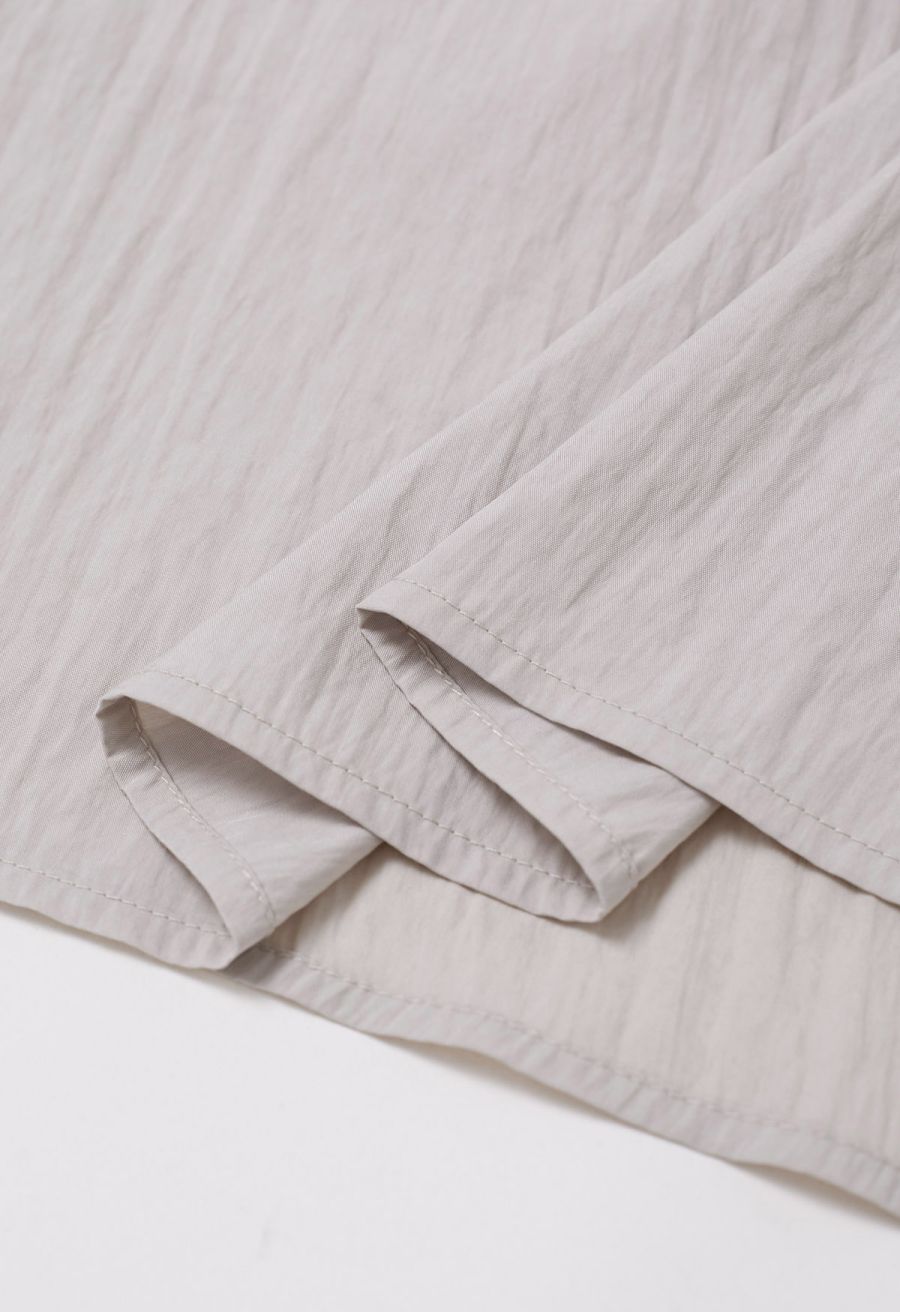 Self-Tie Shirred Waist Crinkle Skirt in Taupe