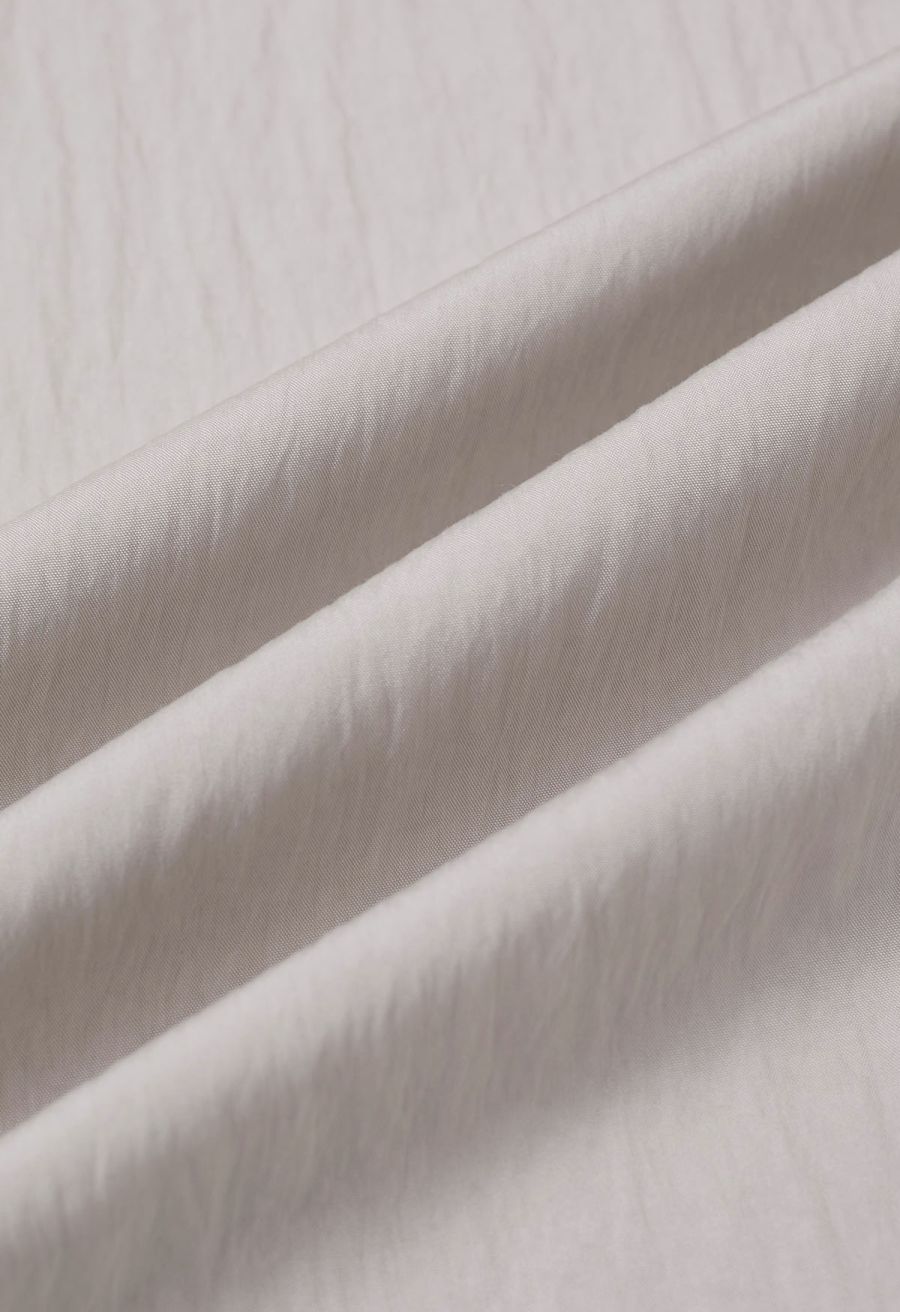 Self-Tie Shirred Waist Crinkle Skirt in Taupe