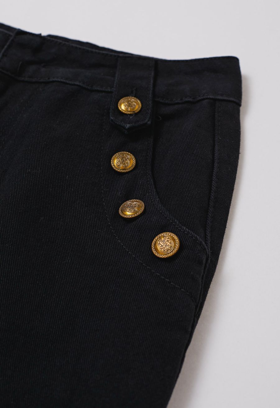 Classic Golden Button Embellished Jeans in Black