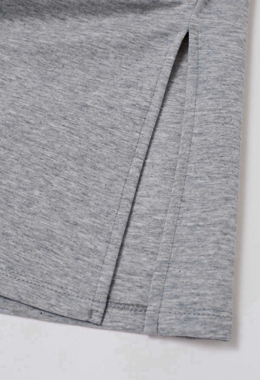 Braided Neckline Pleated Fitted Waist Top in Grey