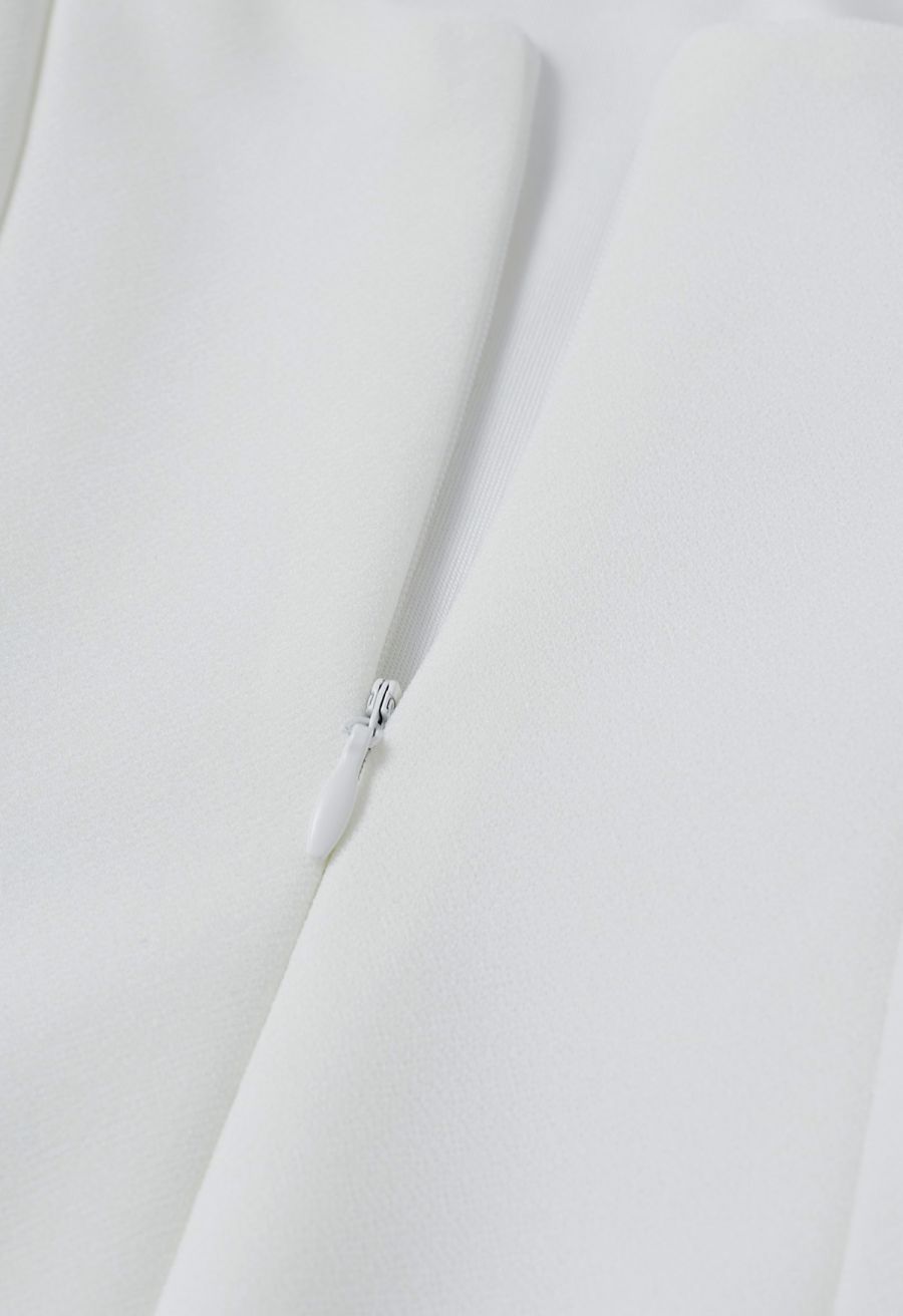 Square Neck Fit and Flare Midi Dress in White