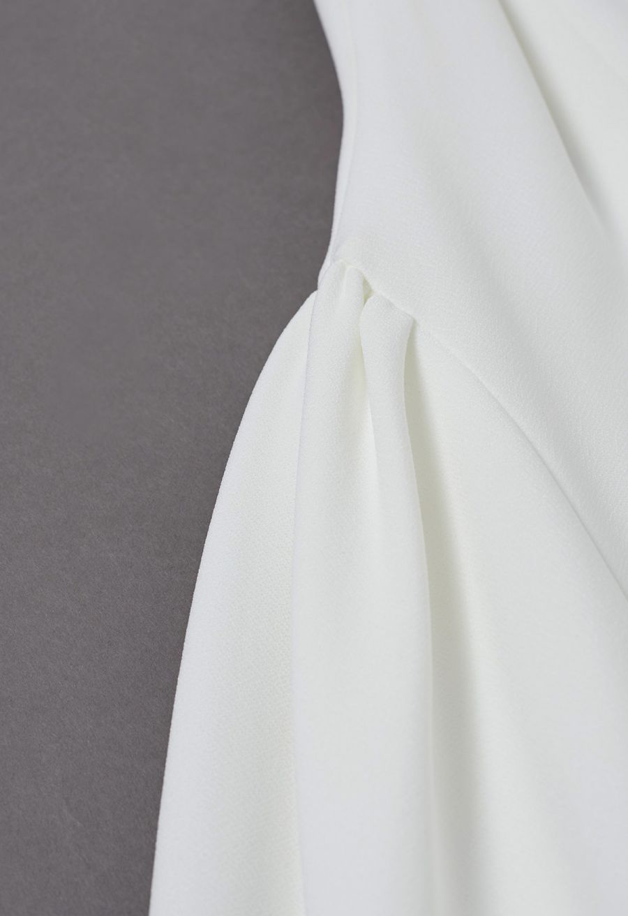 Square Neck Fit and Flare Midi Dress in White
