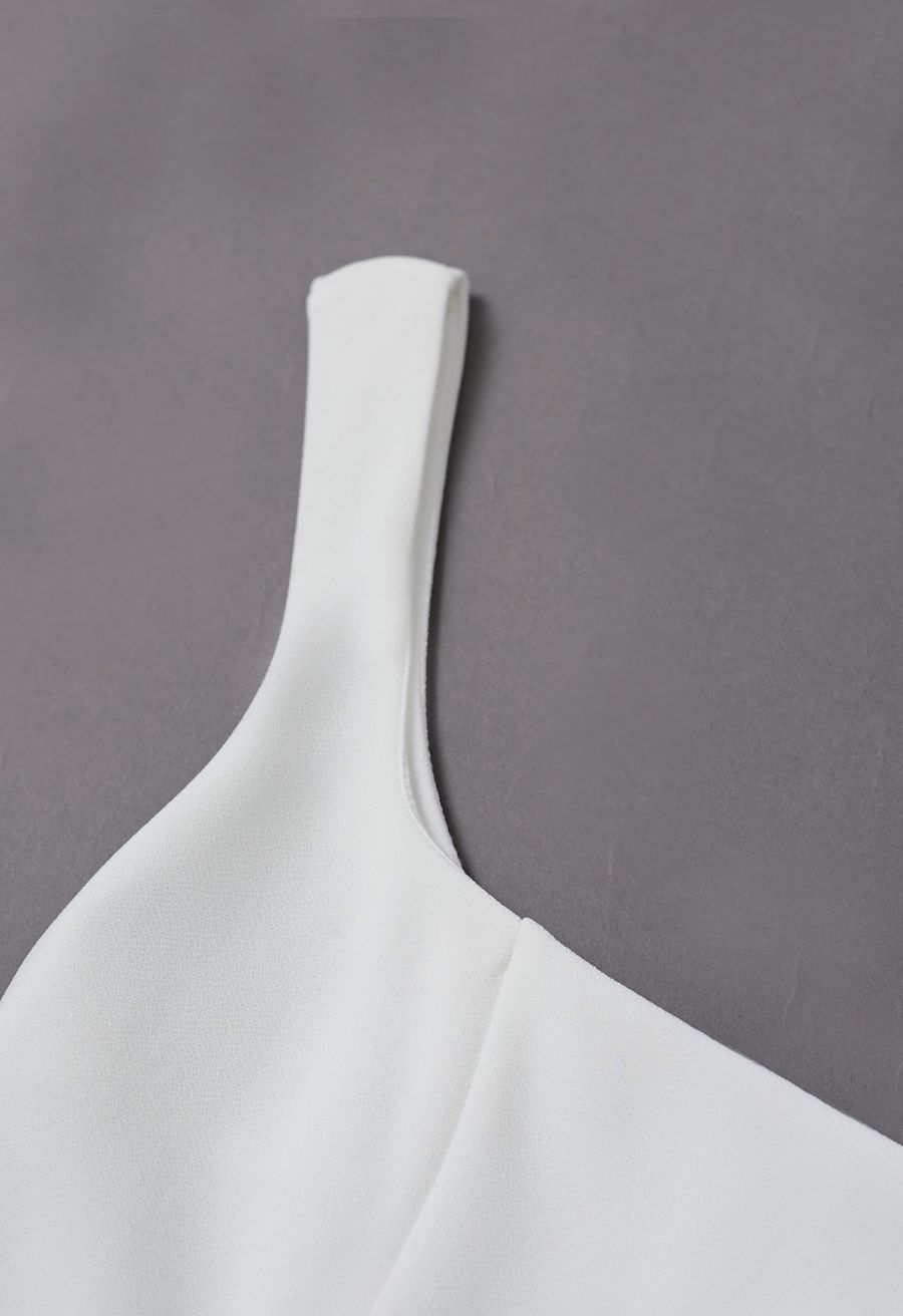 Square Neck Fit and Flare Midi Dress in White