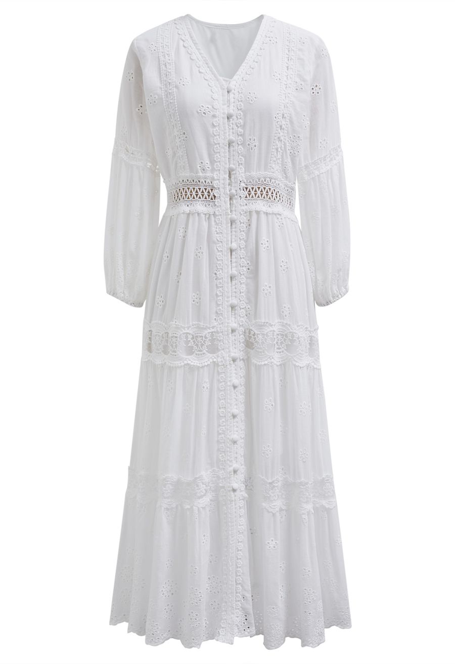 Lagoon Mood Lace Panel Embroidered Midi Dress