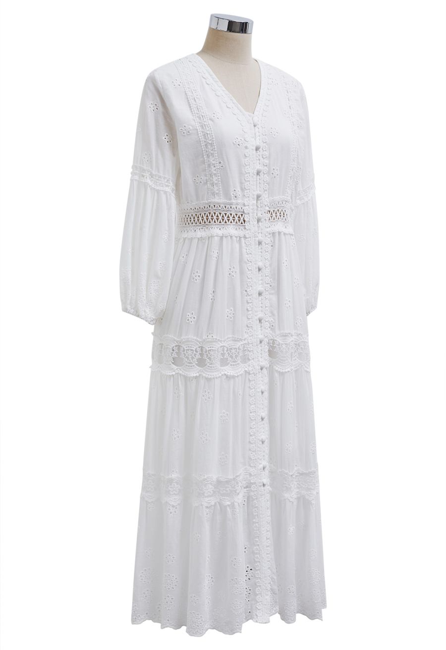 Lagoon Mood Lace Panel Embroidered Midi Dress