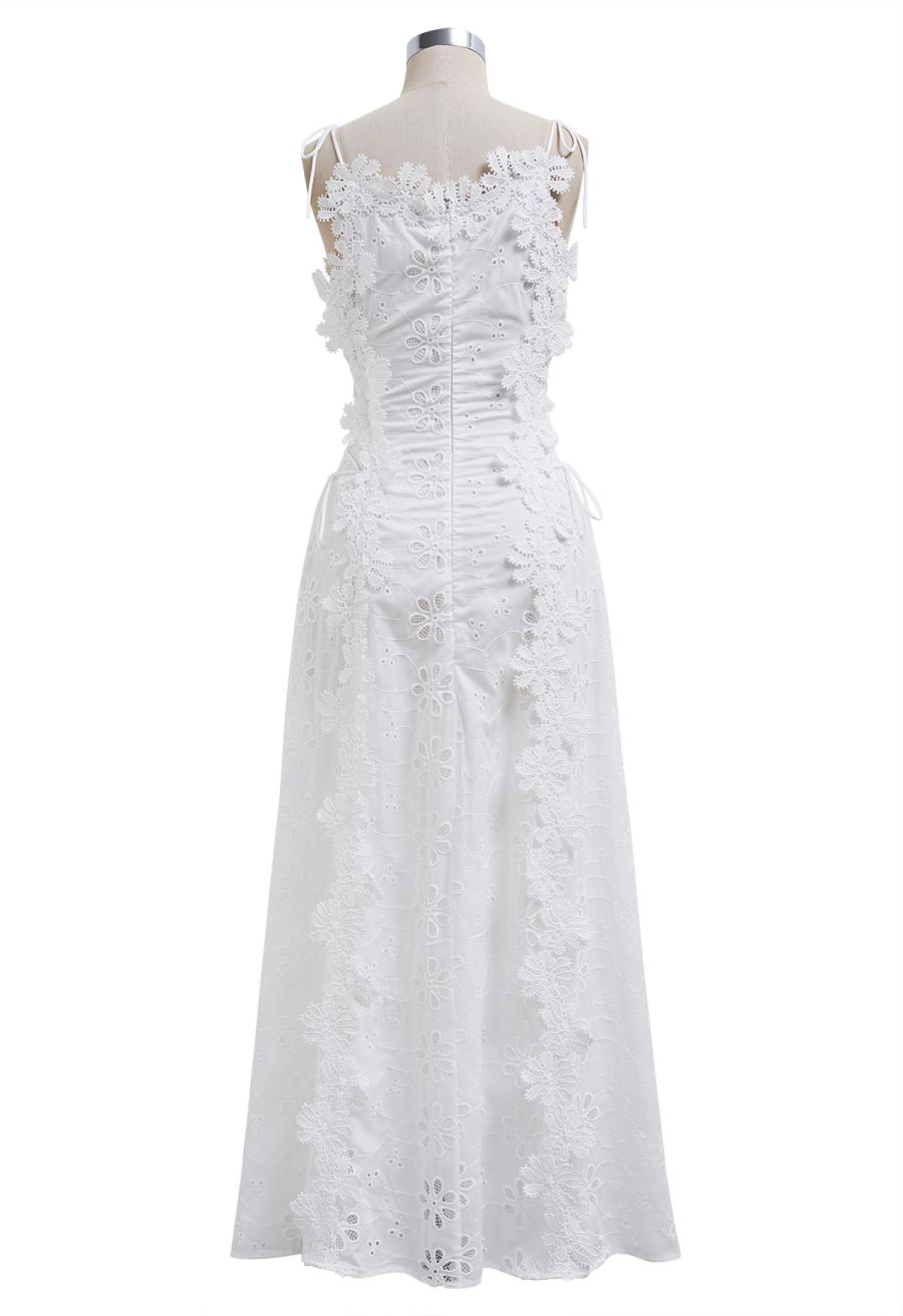 3D Floral Embroidered Lace-Up Cami Maxi Dress