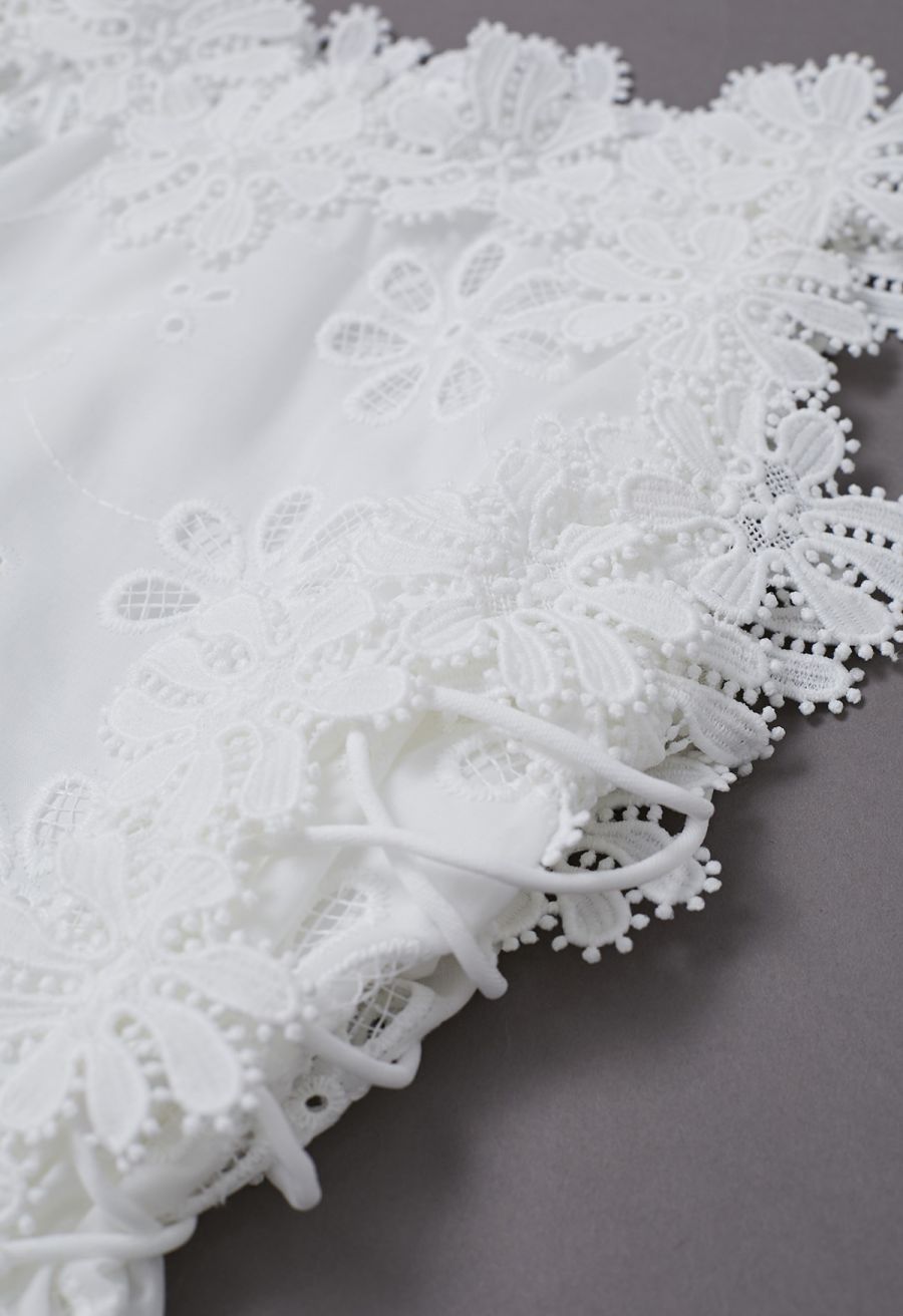 3D Floral Embroidered Lace-Up Cami Maxi Dress